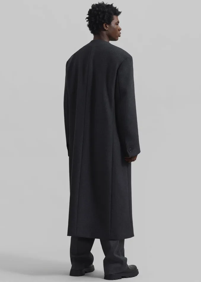 The Frankie Shop Outerwear Men Alistar Collarless Wool Coat 8211 Dark Grey Melange