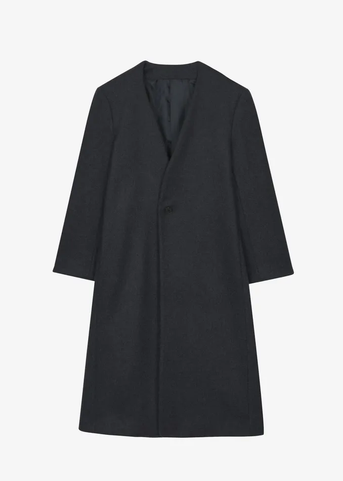 The Frankie Shop Outerwear Men Alistar Collarless Wool Coat 8211 Dark Grey Melange