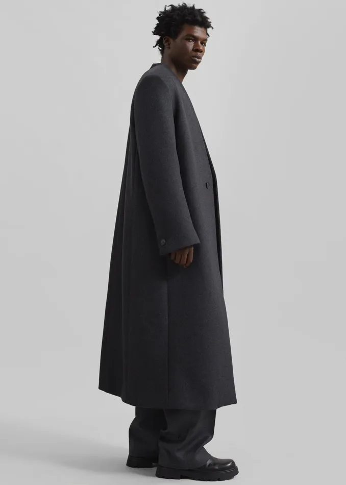 The Frankie Shop Outerwear Men Alistar Collarless Wool Coat 8211 Dark Grey Melange