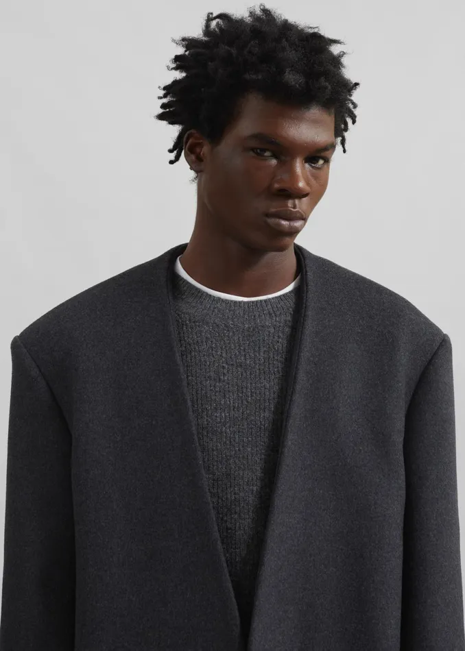 The Frankie Shop Outerwear Men Alistar Collarless Wool Coat 8211 Dark Grey Melange