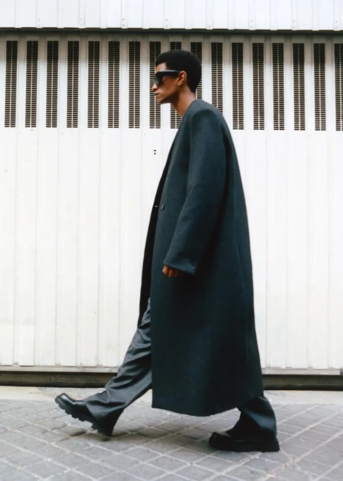 The Frankie Shop Outerwear Men Alistar Collarless Wool Coat 8211 Dark Grey Melange