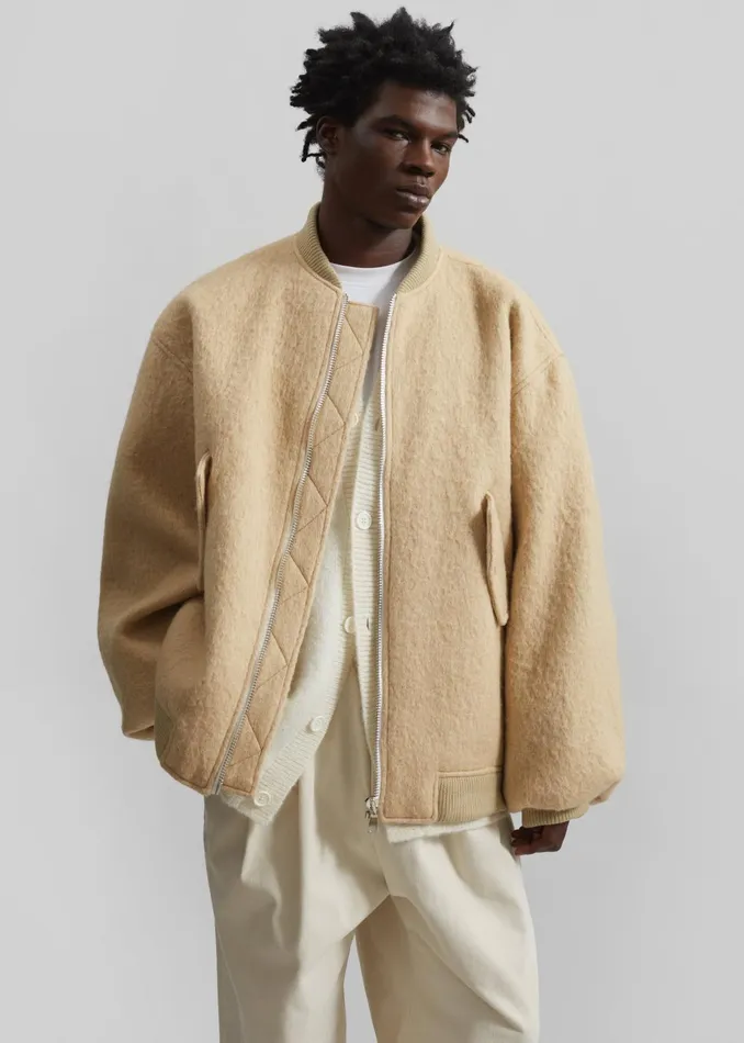 The Frankie Shop Outerwear Men Astra Wool Bomber Jacket 8211 Pale Yellow