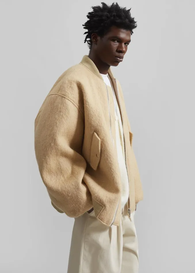 The Frankie Shop Outerwear Men Astra Wool Bomber Jacket 8211 Pale Yellow
