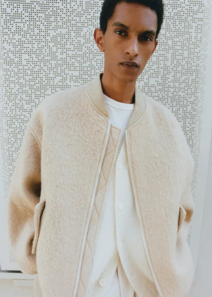 The Frankie Shop Outerwear Men Astra Wool Bomber Jacket 8211 Pale Yellow
