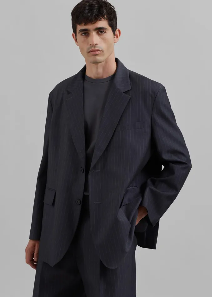 The Frankie Shop Outerwear Men Beo Blazer 8211 CharcoalWhite Pinstripe