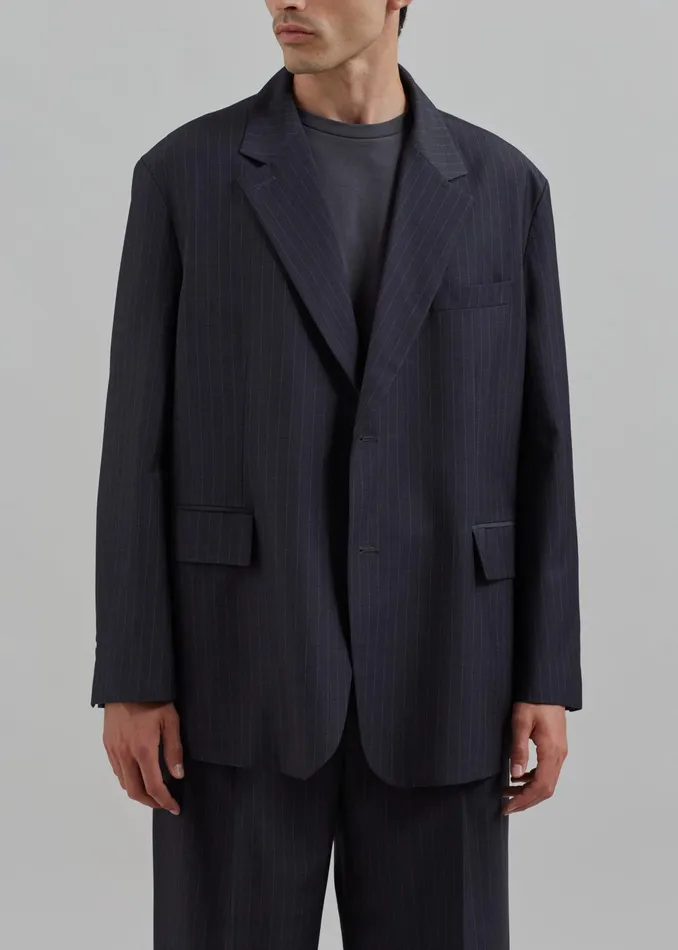 The Frankie Shop Outerwear Men Beo Blazer 8211 CharcoalWhite Pinstripe