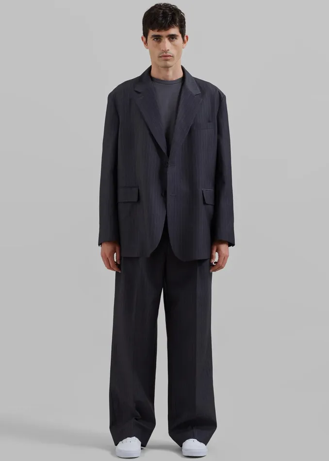 The Frankie Shop Outerwear Men Beo Blazer 8211 CharcoalWhite Pinstripe