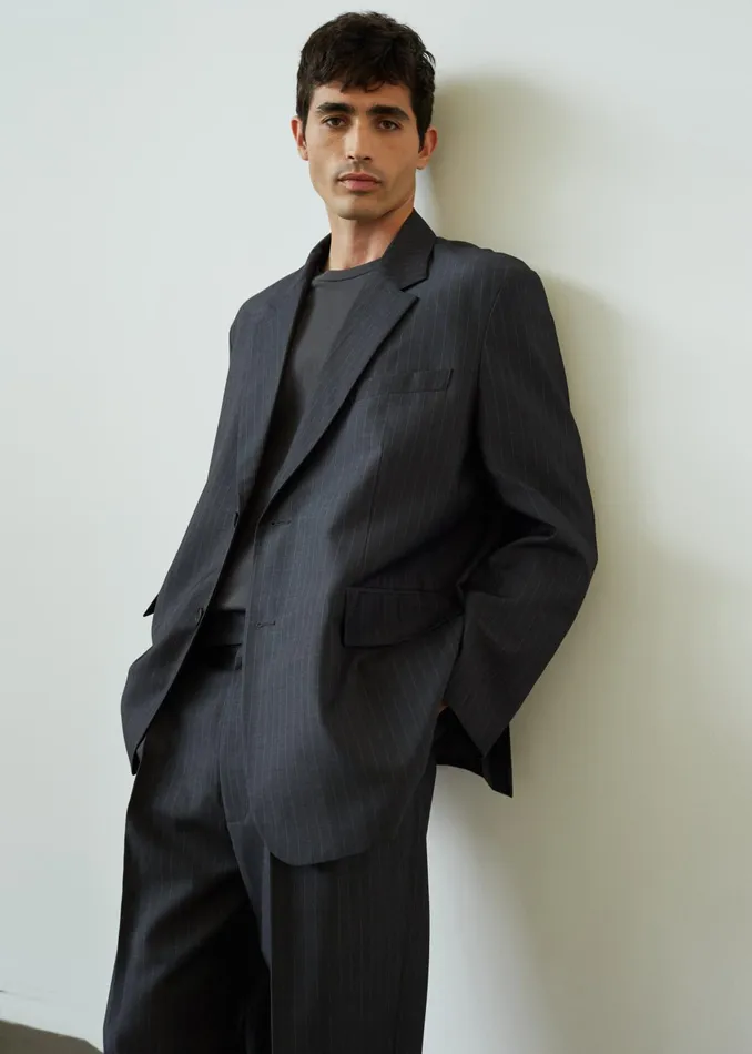 The Frankie Shop Outerwear Men Beo Blazer 8211 CharcoalWhite Pinstripe