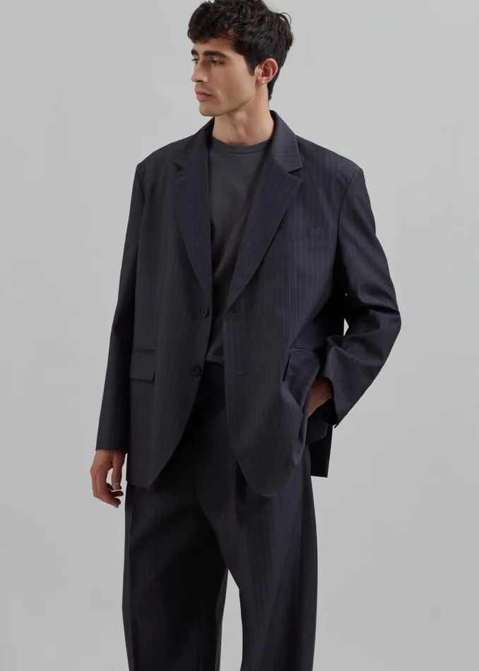The Frankie Shop Outerwear Men Beo Blazer 8211 CharcoalWhite Pinstripe