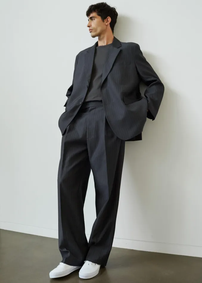 The Frankie Shop Outerwear Men Beo Blazer 8211 CharcoalWhite Pinstripe