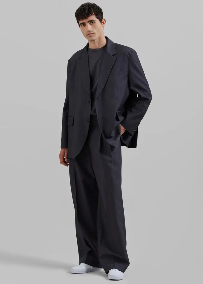 The Frankie Shop Outerwear Men Beo Blazer 8211 CharcoalWhite Pinstripe