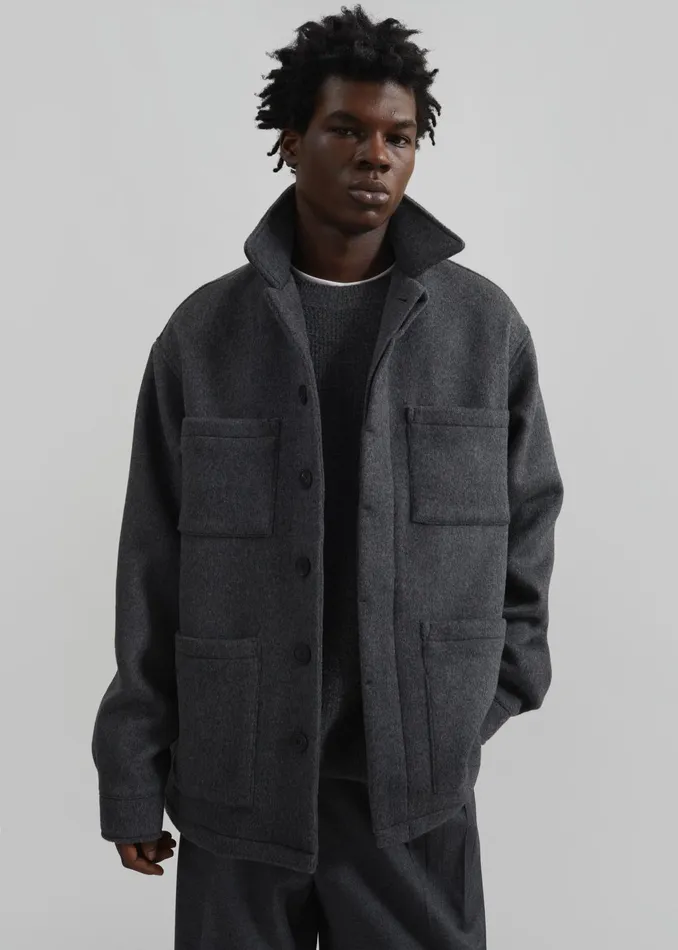 The Frankie Shop Outerwear Men Mason Boxy Wool Jacket 8211 Charcoal