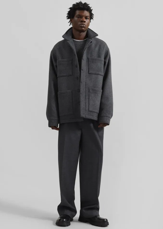 The Frankie Shop Outerwear Men Mason Boxy Wool Jacket 8211 Charcoal