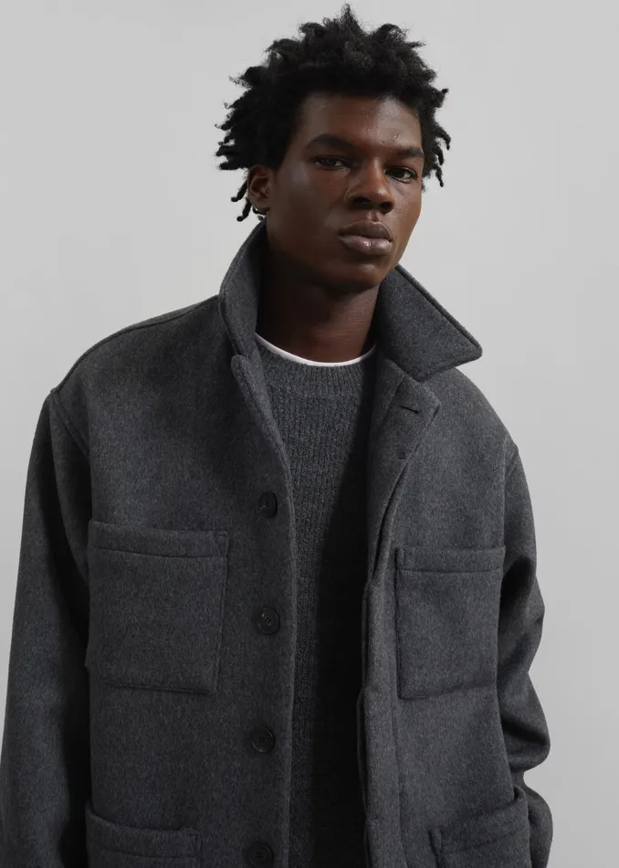 The Frankie Shop Outerwear Men Mason Boxy Wool Jacket 8211 Charcoal