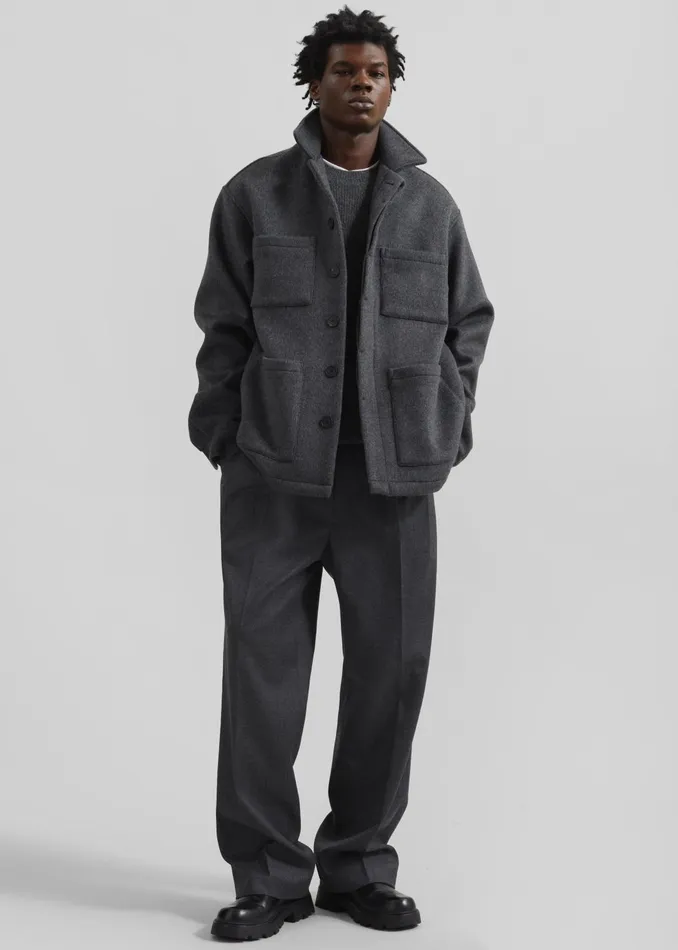 The Frankie Shop Outerwear Men Mason Boxy Wool Jacket 8211 Charcoal