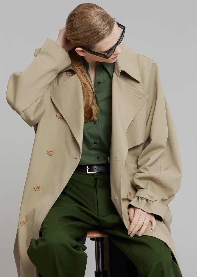The Frankie Shop Outerwear MenWomen Umi Belted Trench Coat 8211 Beige