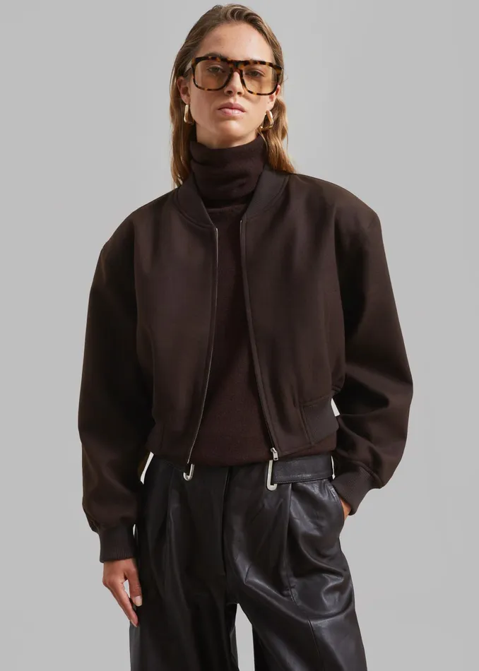 The Frankie Shop Outerwear Women Camille Wool Bomber 8211 Dark Chocolate
