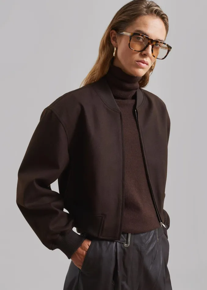 The Frankie Shop Outerwear Women Camille Wool Bomber 8211 Dark Chocolate