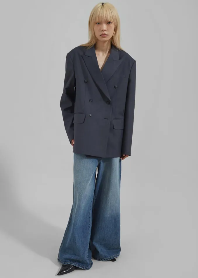 The Frankie Shop Outerwear Women Carmen Double Breasted Blazer 8211 Charcoal