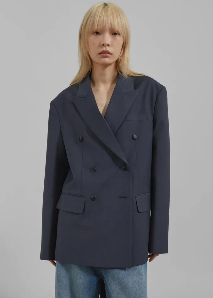 The Frankie Shop Outerwear Women Carmen Double Breasted Blazer 8211 Charcoal