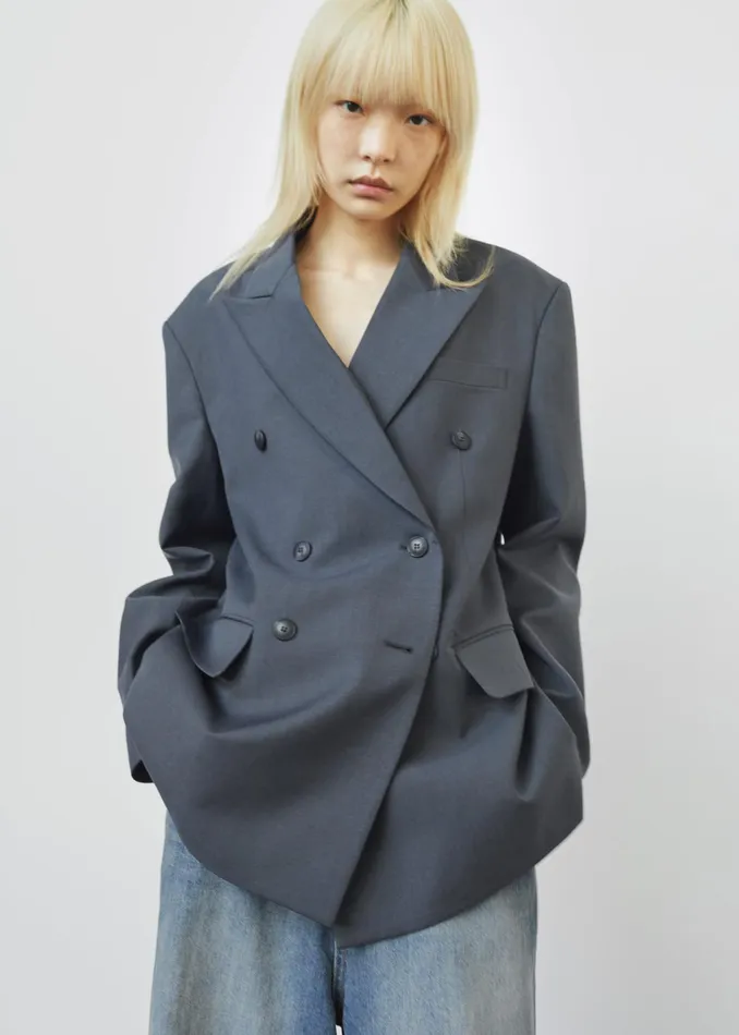 The Frankie Shop Outerwear Women Carmen Double Breasted Blazer 8211 Charcoal