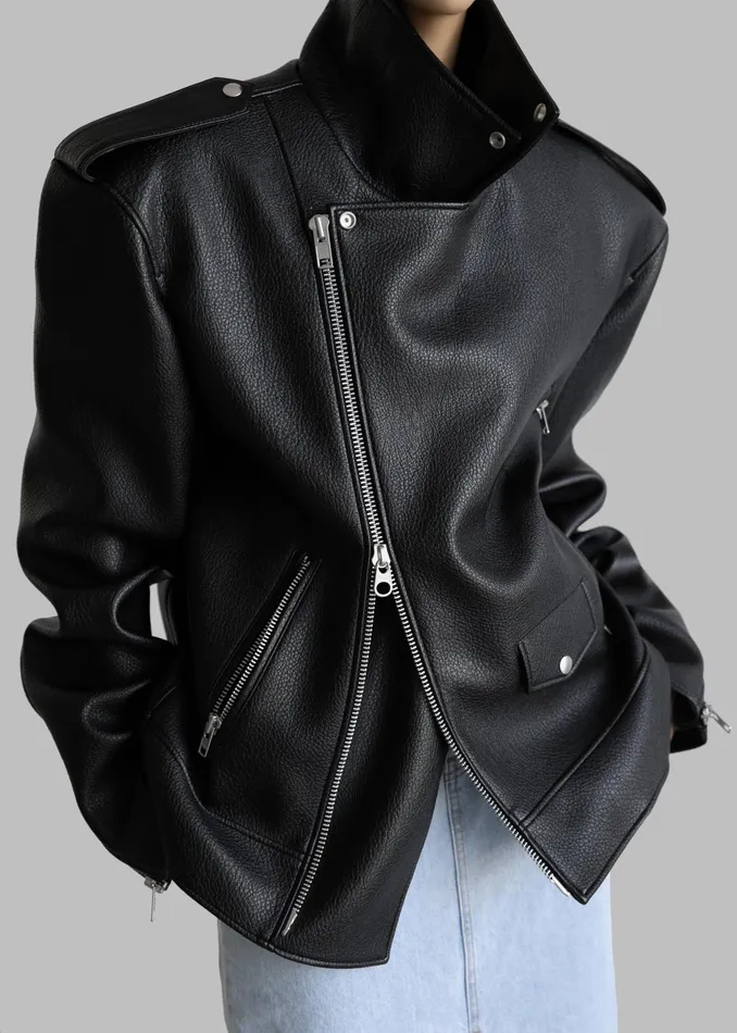 The Frankie Shop Outerwear Women Chicago Oversized Biker Jacket 8211 Black