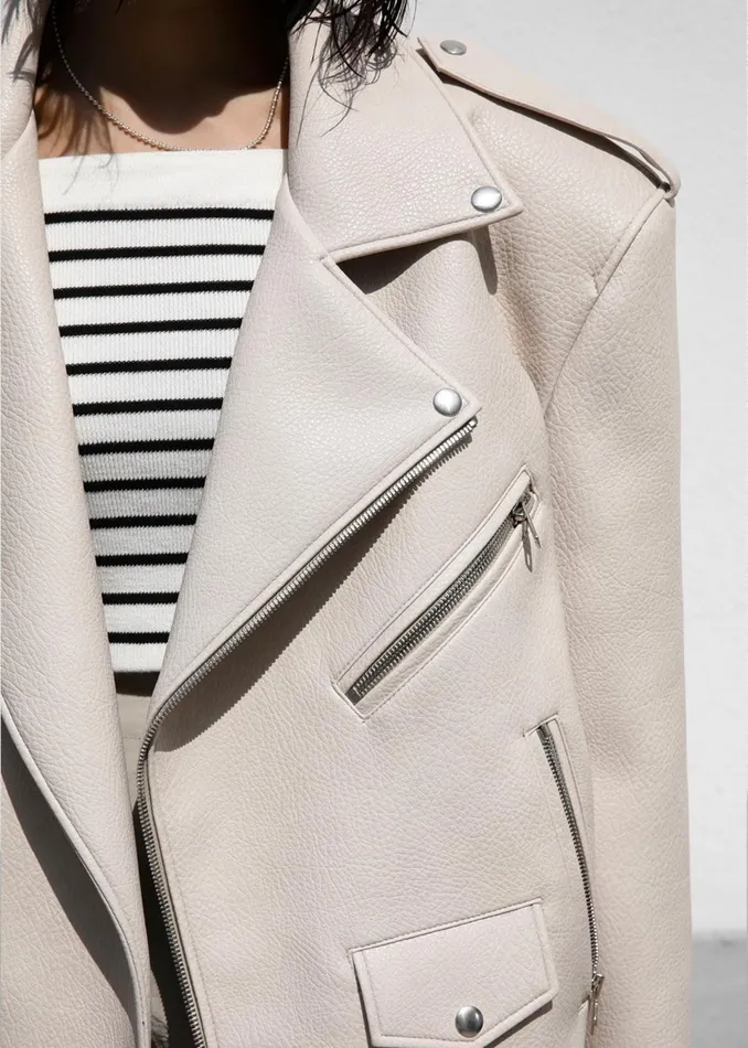 The Frankie Shop Outerwear Women Chicago Oversized Biker Jacket 8211 Cream