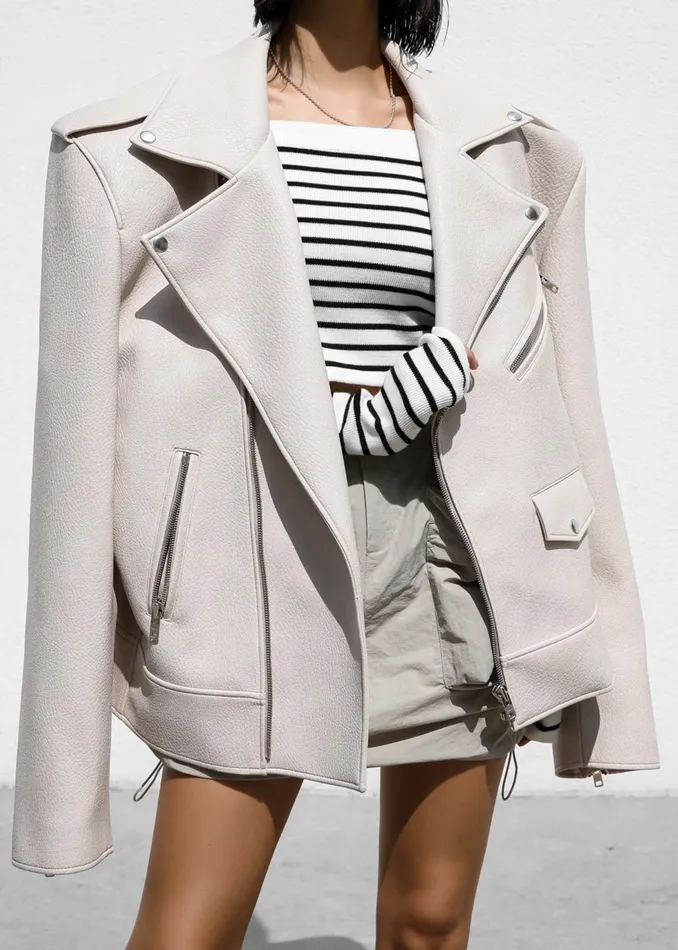 The Frankie Shop Outerwear Women Chicago Oversized Biker Jacket 8211 Cream
