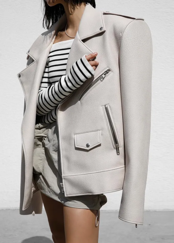 The Frankie Shop Outerwear Women Chicago Oversized Biker Jacket 8211 Cream