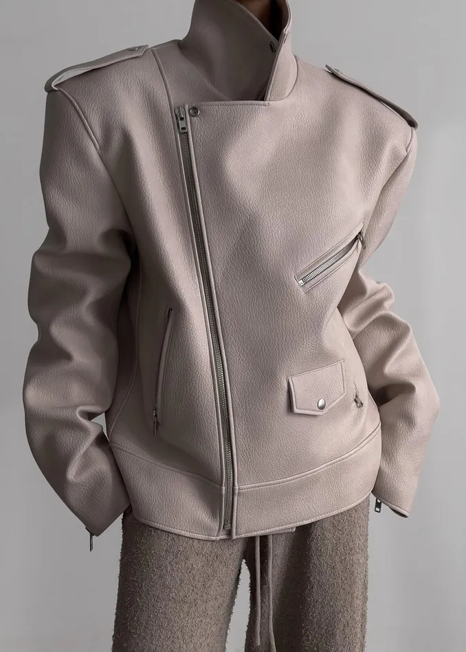 The Frankie Shop Outerwear Women Chicago Oversized Biker Jacket 8211 Cream