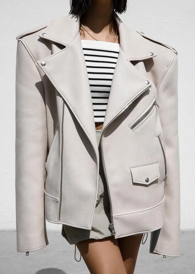 The Frankie Shop Outerwear Women Chicago Oversized Biker Jacket 8211 Cream