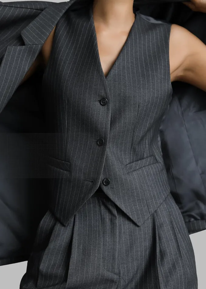 The Frankie Shop Outerwear Women Elise Vest 8211 GreyWhite Pinstripe
