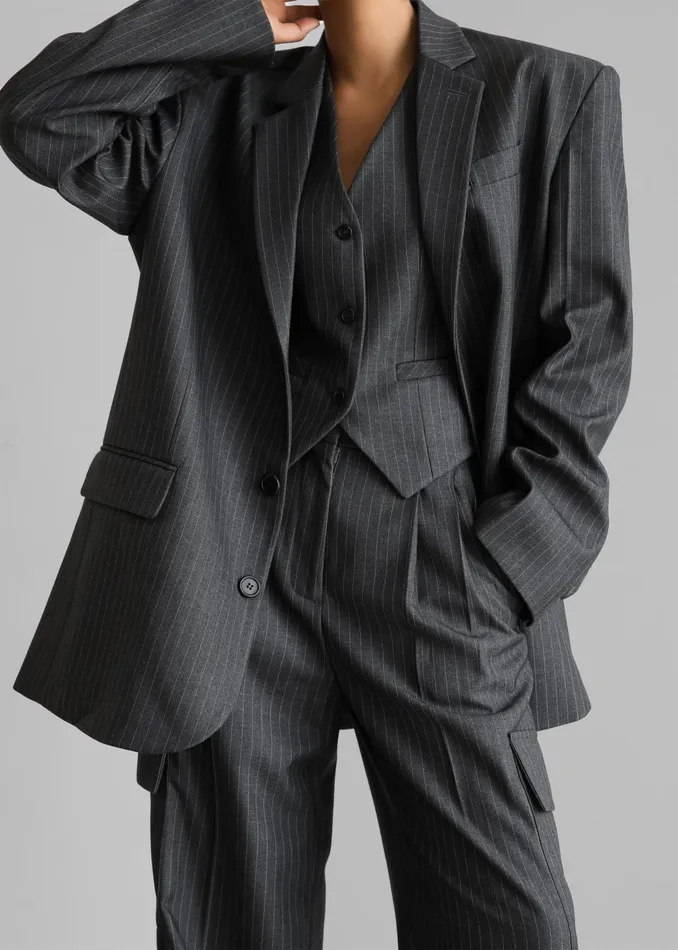 The Frankie Shop Outerwear Women Elise Vest 8211 GreyWhite Pinstripe