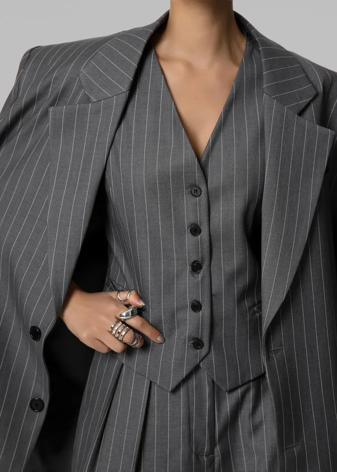 The Frankie Shop Outerwear Women Holland Suit Vest 8211 CharcoalWhite Pinstripe