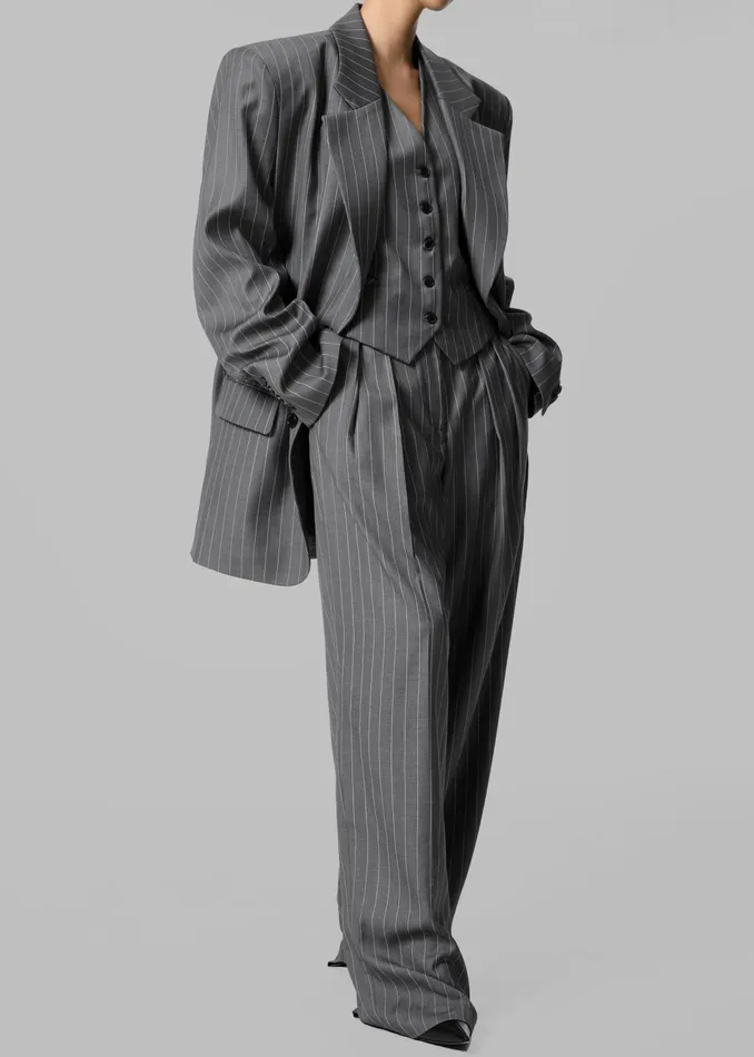 The Frankie Shop Outerwear Women Holland Suit Vest 8211 CharcoalWhite Pinstripe