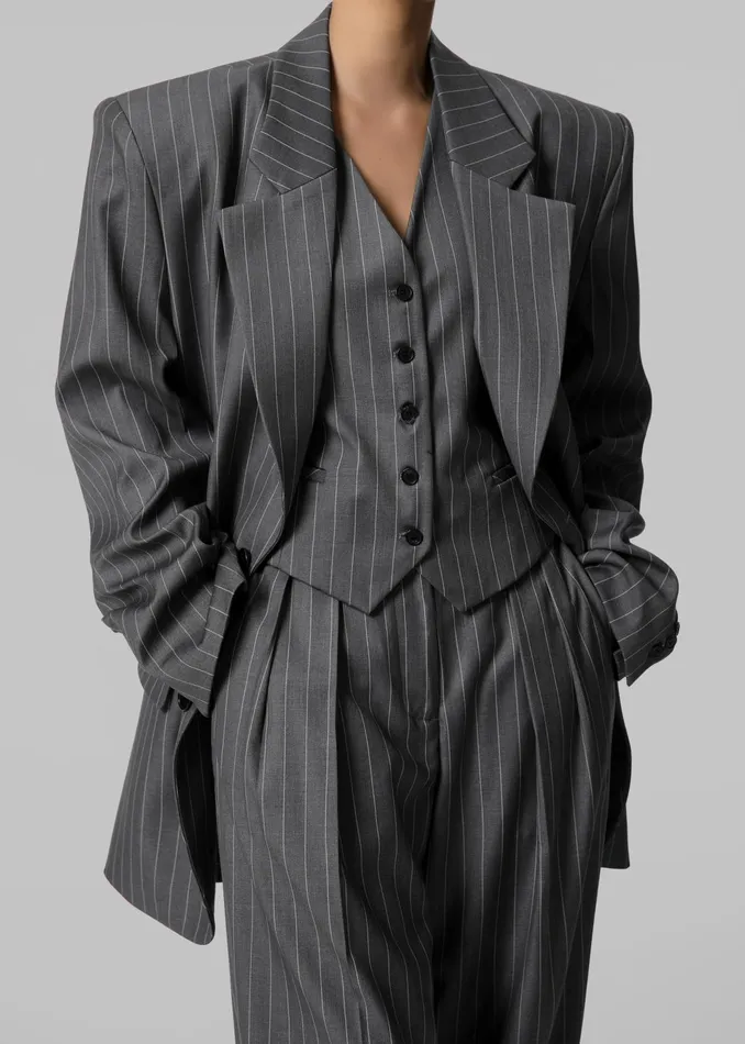 The Frankie Shop Outerwear Women Holland Suit Vest 8211 CharcoalWhite Pinstripe