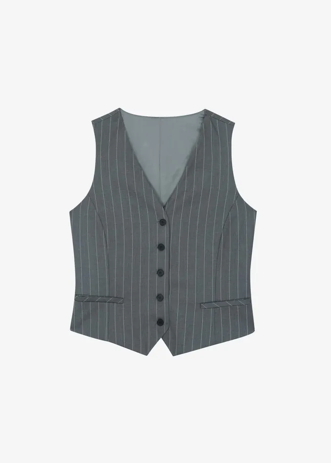 The Frankie Shop Outerwear Women Holland Suit Vest 8211 CharcoalWhite Pinstripe