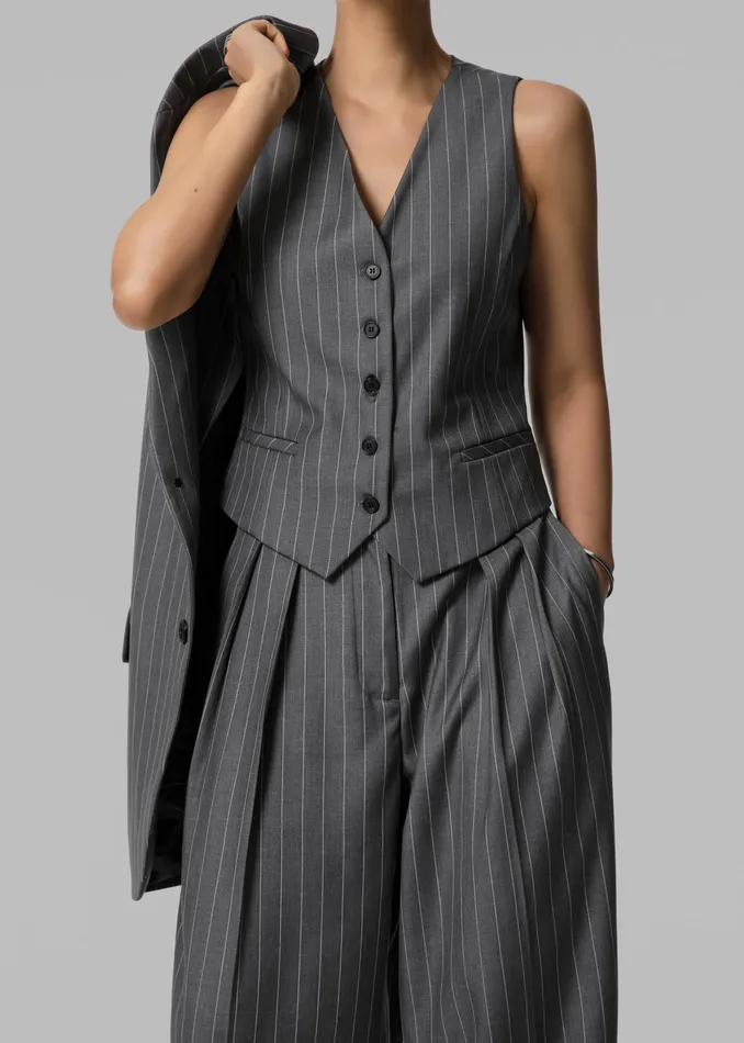 The Frankie Shop Outerwear Women Holland Suit Vest 8211 CharcoalWhite Pinstripe