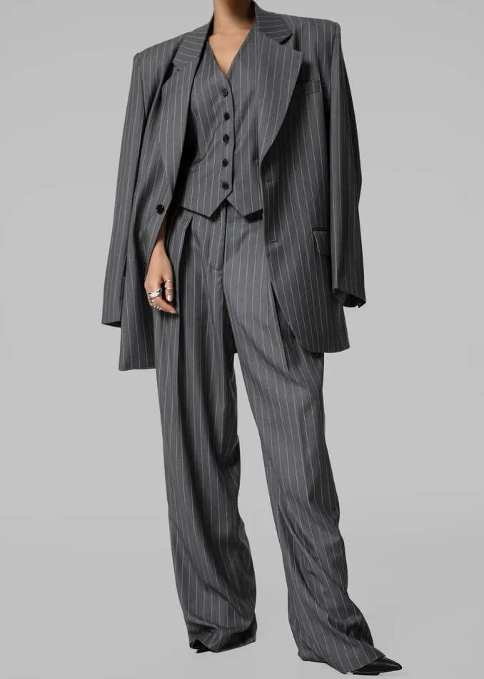 The Frankie Shop Outerwear Women Holland Suit Vest 8211 CharcoalWhite Pinstripe