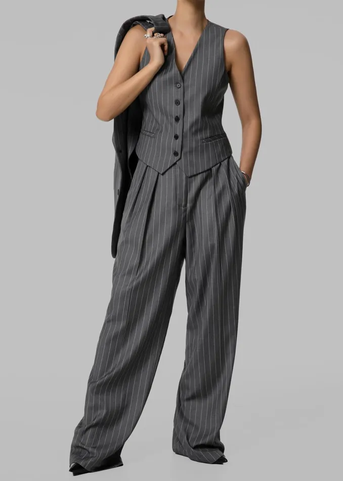 The Frankie Shop Outerwear Women Holland Suit Vest 8211 CharcoalWhite Pinstripe