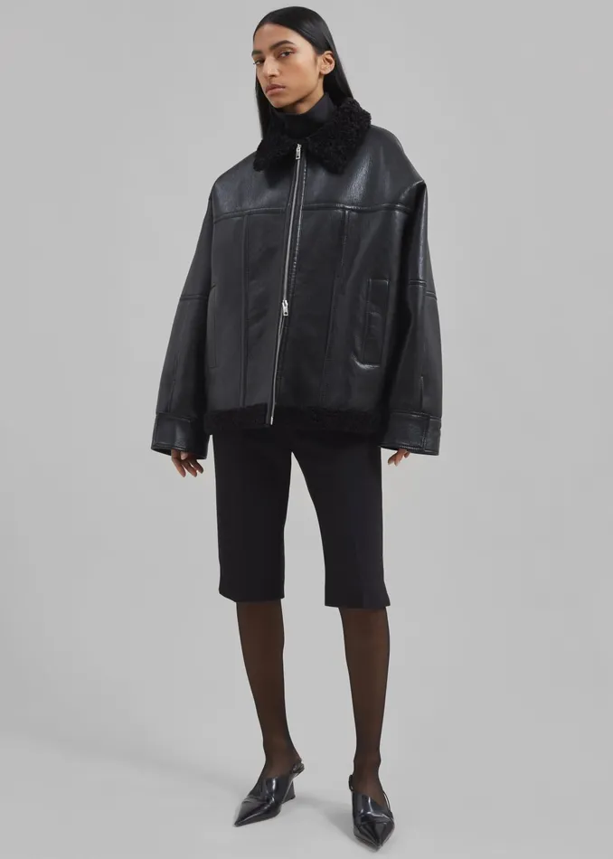 The Frankie Shop Outerwear Women Ivanka Faux Leather Shearling Jacket 8211 Black
