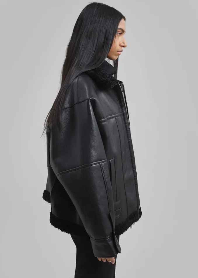 The Frankie Shop Outerwear Women Ivanka Faux Leather Shearling Jacket 8211 Black