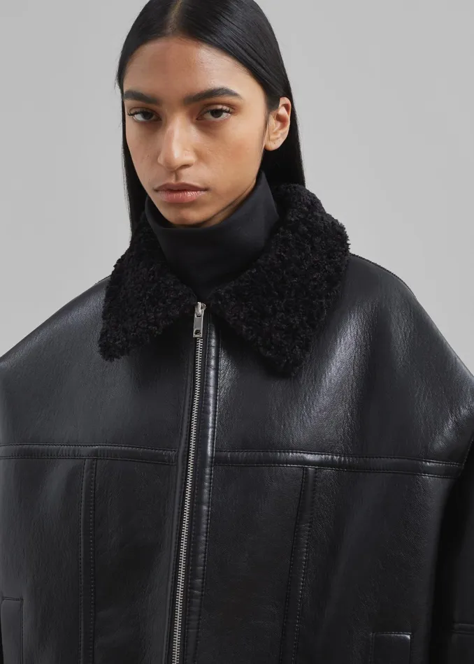 The Frankie Shop Outerwear Women Ivanka Faux Leather Shearling Jacket 8211 Black