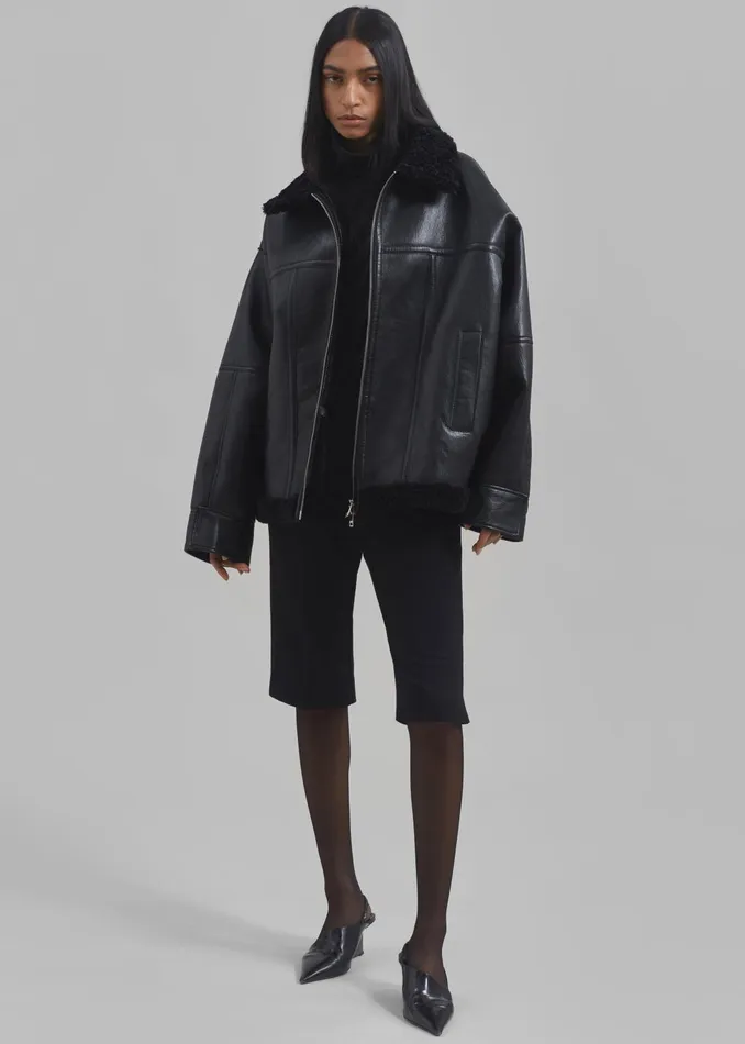 The Frankie Shop Outerwear Women Ivanka Faux Leather Shearling Jacket 8211 Black