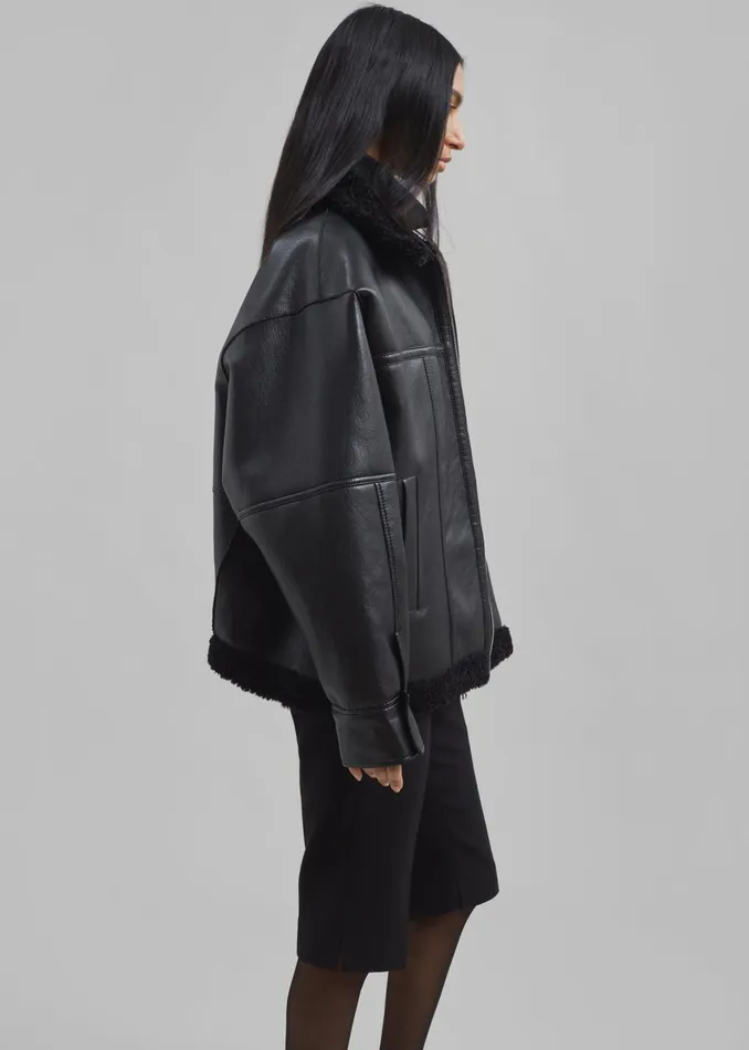 The Frankie Shop Outerwear Women Ivanka Faux Leather Shearling Jacket 8211 Black