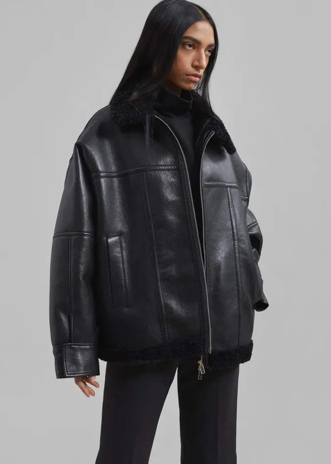 The Frankie Shop Outerwear Women Ivanka Faux Leather Shearling Jacket 8211 Black