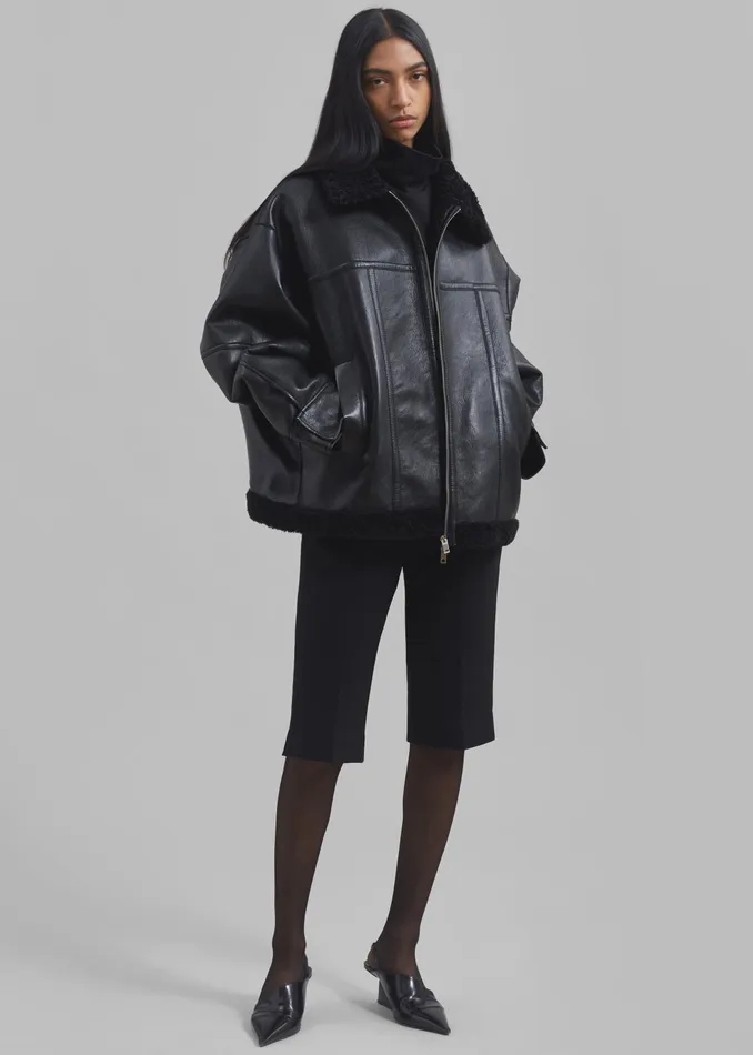The Frankie Shop Outerwear Women Ivanka Faux Leather Shearling Jacket 8211 Black