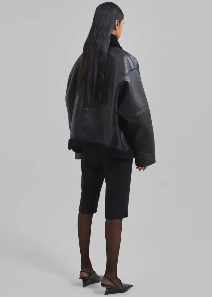The Frankie Shop Outerwear Women Ivanka Faux Leather Shearling Jacket 8211 Black