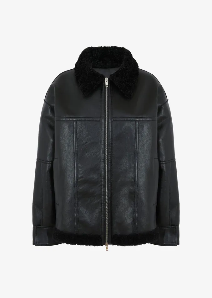 The Frankie Shop Outerwear Women Ivanka Faux Leather Shearling Jacket 8211 Black