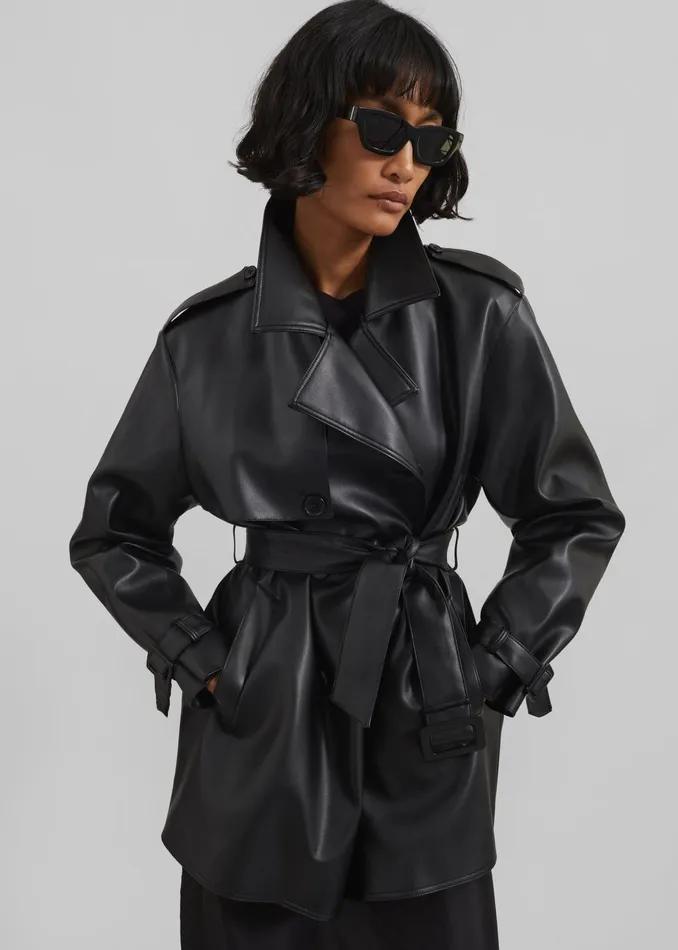 The Frankie Shop Outerwear Women Medora Faux Leather Trench 8211 Black
